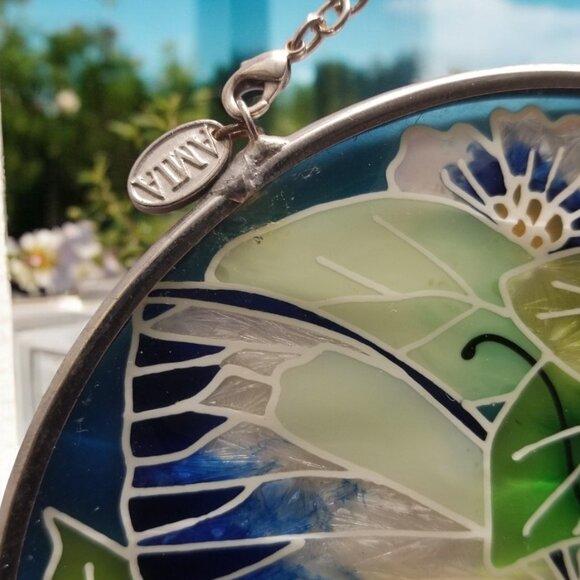 Amia Stained Glass Style Butterfly & Flower Suncatcher Round Indoor Window Decor - Picture 8 of 13